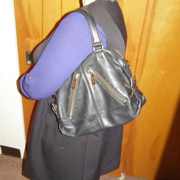 Michael Kors MK Portland Black Pebbled Leather Hobo Tote Shoulder Bag Purse - Picture 12 of 14